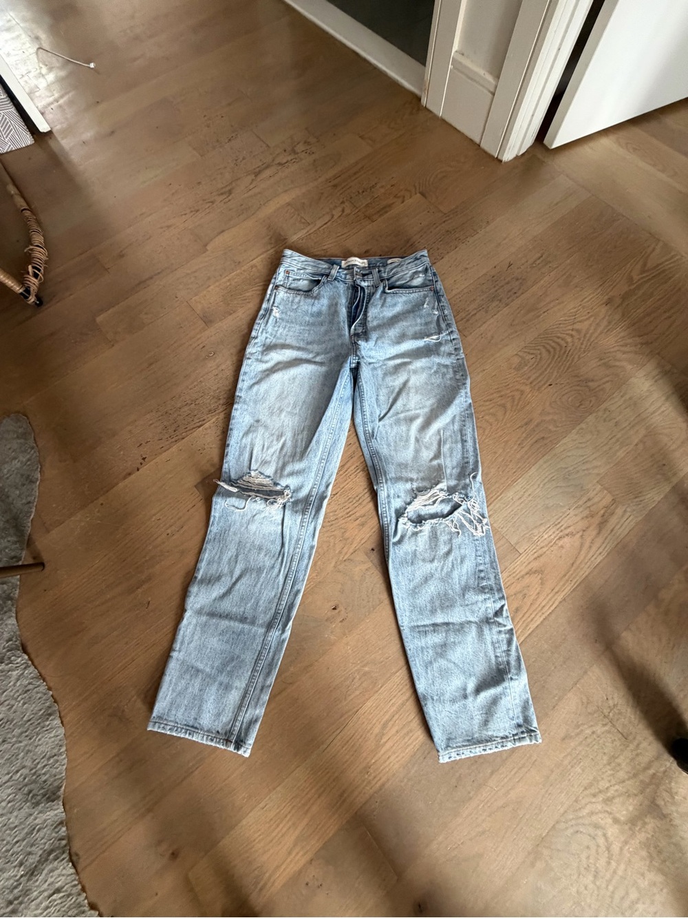 Denim Forum Light Wash Ripped High-Rise Jeans